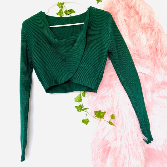 Sweaters - Green Knotted Back Crop Top Sweater